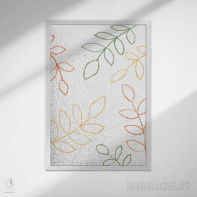 تابلو مینیمال برگ های رنگارنگ اثر سوزان بال - نمای قابدار سفید