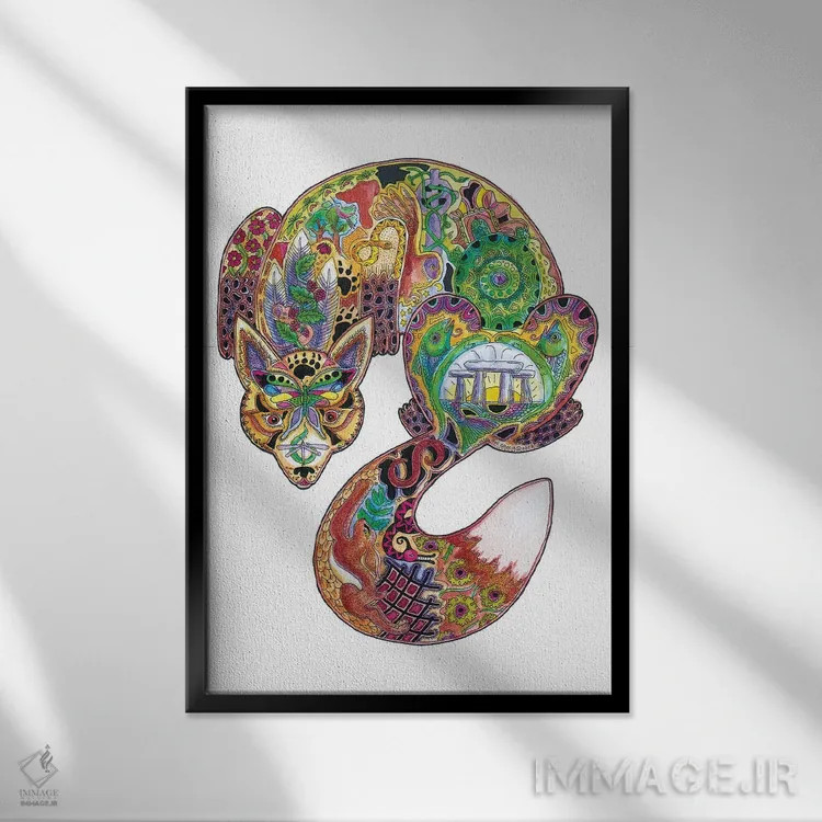 تابلو دکوراتیو روباه اثر سو کاکیا - نمای قابدار مشکی