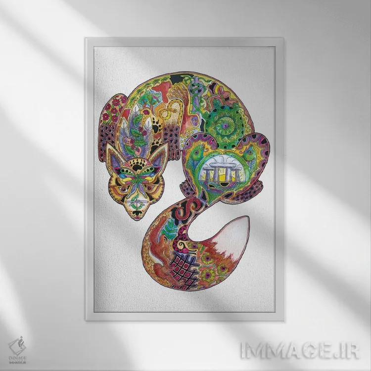 تابلو دکوراتیو روباه اثر سو کاکیا - نمای قابدار سفید