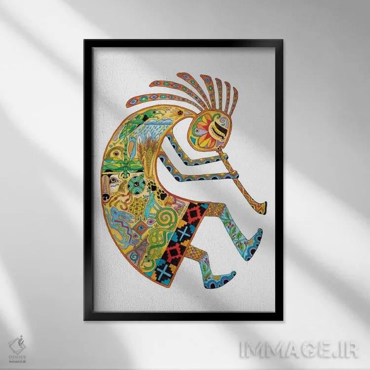 تابلو دکوراتیو کوکوپلی اثر سو کاکیا - نمای قابدار مشکی