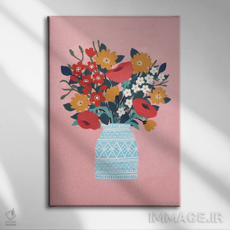 تابلو دکوراتیو گلدار روی هلویی اثر سیان سامرحیز - نمای روبهرو روی دیوار