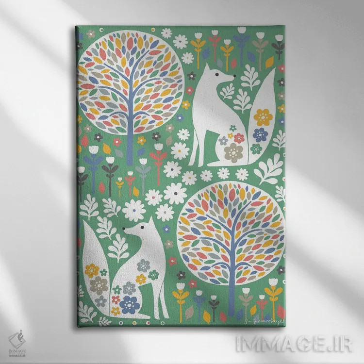 تابلو مینیمال روباه های اسکانباوراوی اثر سیان سامرحیز - نمای روبهرو روی دیوار