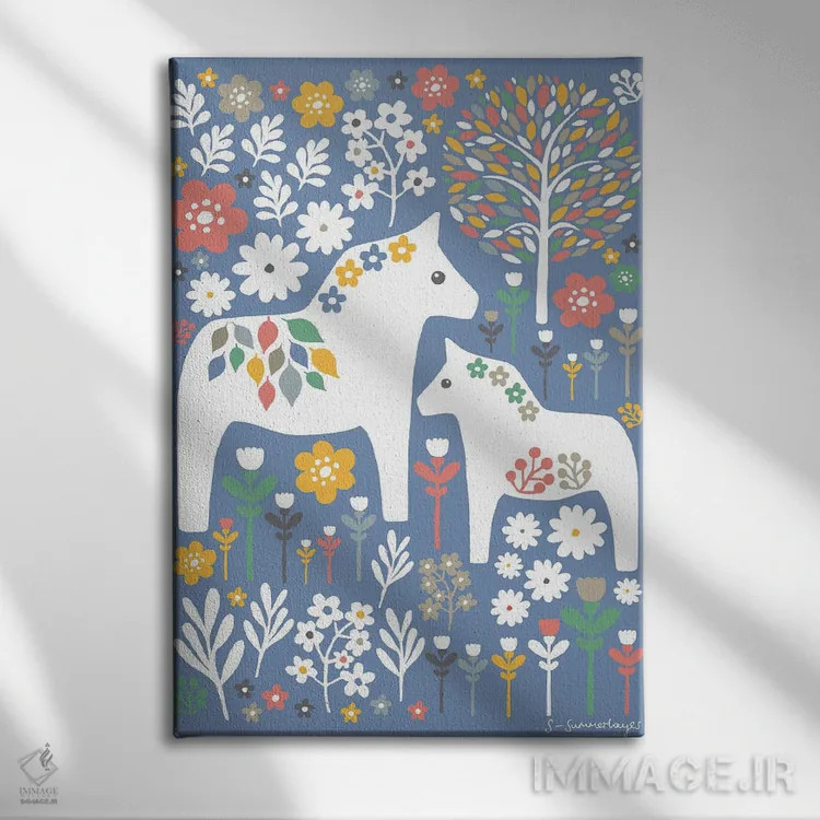 تابلو مینیمال اسب دالا اسکانباوراوی اثر سیان سامرحیز - نمای روبهرو روی دیوار