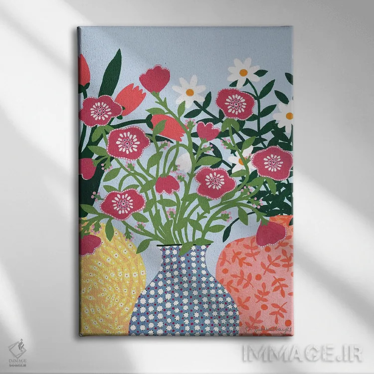 تابلو مینیمال سه گلدان اثر سیان سامرحیز - نمای روبهرو روی دیوار