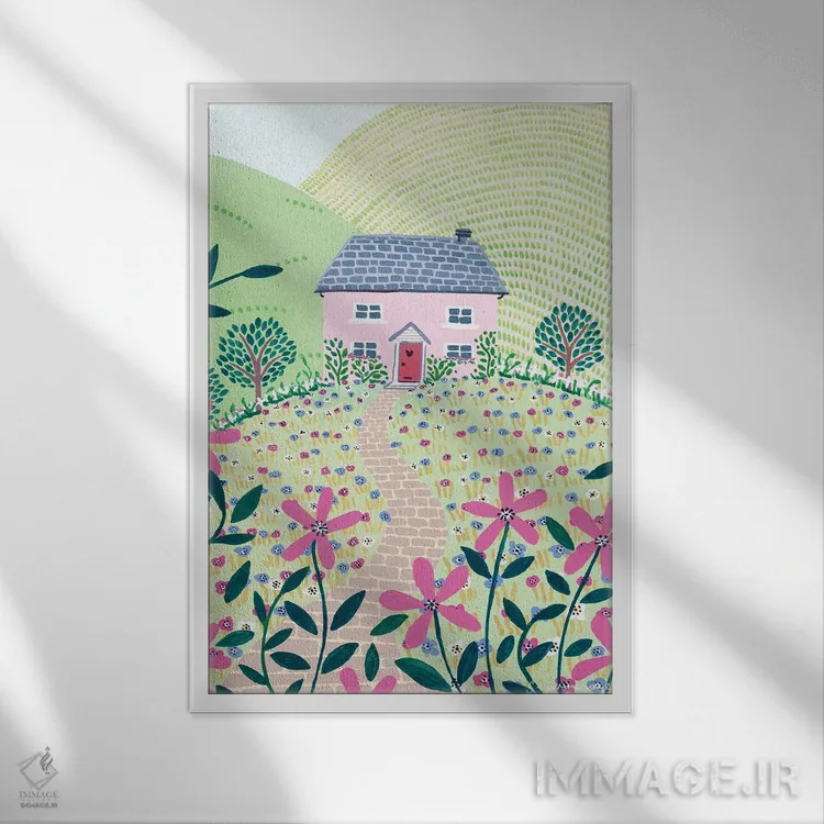 تابلو دکوراتیو کلبه صورتی اثر سیان سامرحیز - نمای قابدار سفید