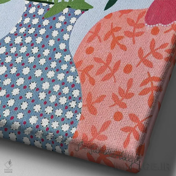 تابلو مینیمال سه گلدان اثر سیان سامرحیز - نمای نزدیک بافت بوم