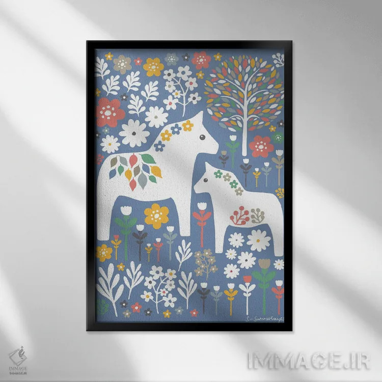 تابلو مینیمال اسب دالا اسکانباوراوی اثر سیان سامرحیز - نمای قابدار مشکی