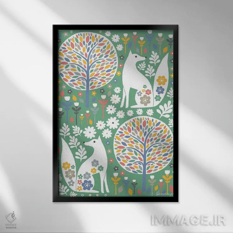 تابلو مینیمال روباه های اسکانباوراوی اثر سیان سامرحیز - نمای قابدار مشکی