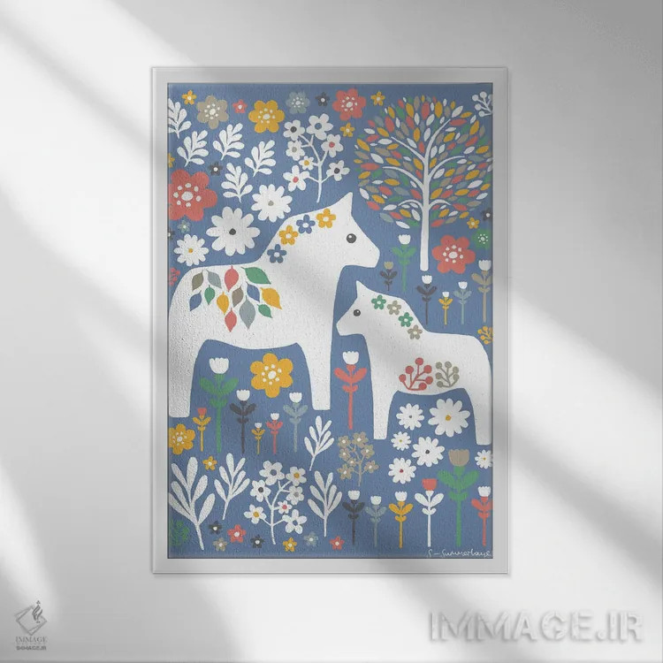 تابلو مینیمال اسب دالا اسکانباوراوی اثر سیان سامرحیز - نمای قابدار سفید