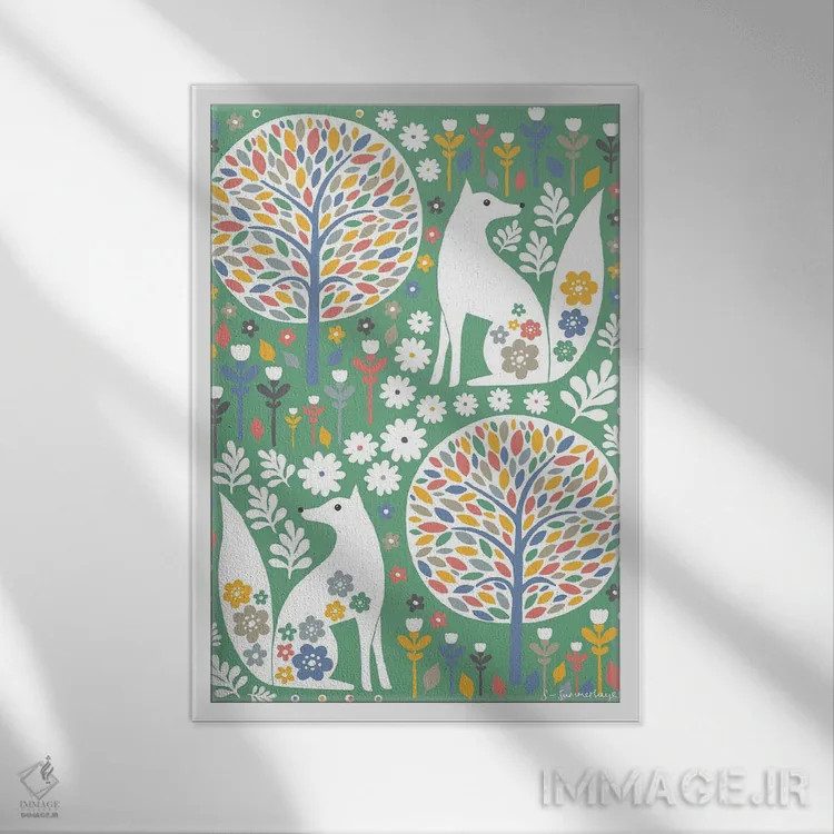 تابلو مینیمال روباه های اسکانباوراوی اثر سیان سامرحیز - نمای قابدار سفید