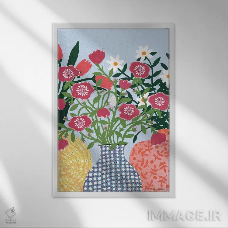 تابلو مینیمال سه گلدان اثر سیان سامرحیز - نمای قابدار سفید