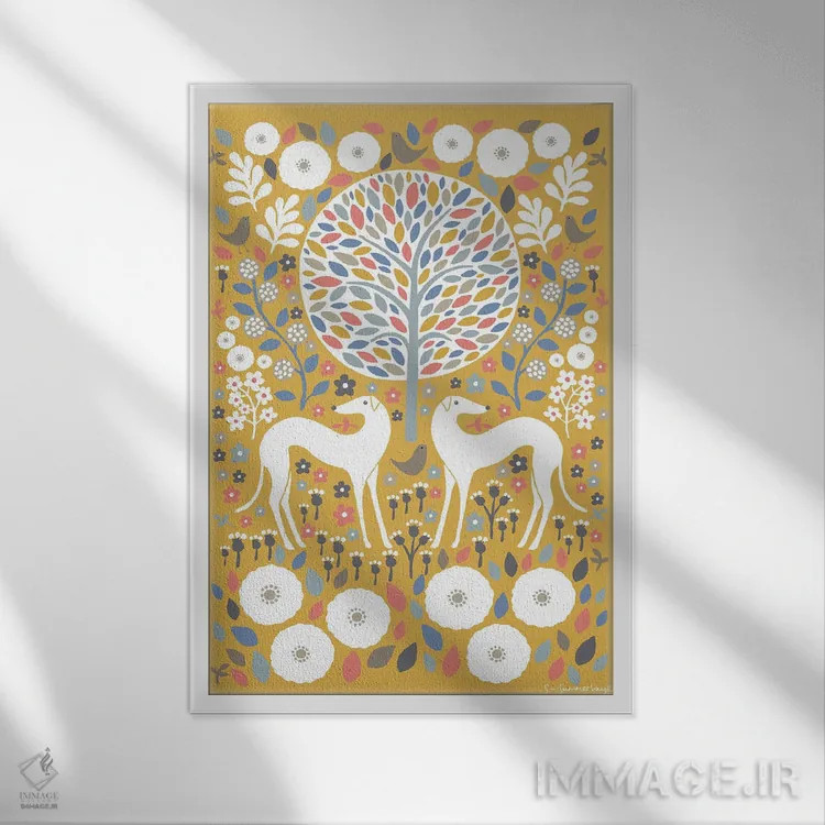 تابلو مینیمال سگ های تازی اسکانباوراوی اثر سیان سامرحیز - نمای قابدار سفید