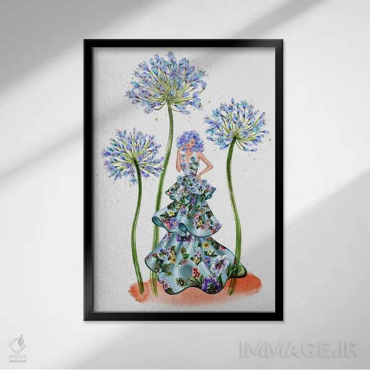 تابلو دکوراتیو سوسن نیل اثر سانی گو - نمای قابدار مشکی