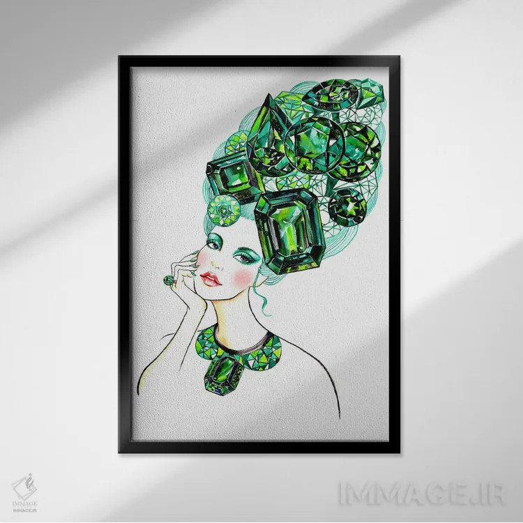 تابلو دکوراتیو زمرد اثر سانی گو - نمای قابدار مشکی