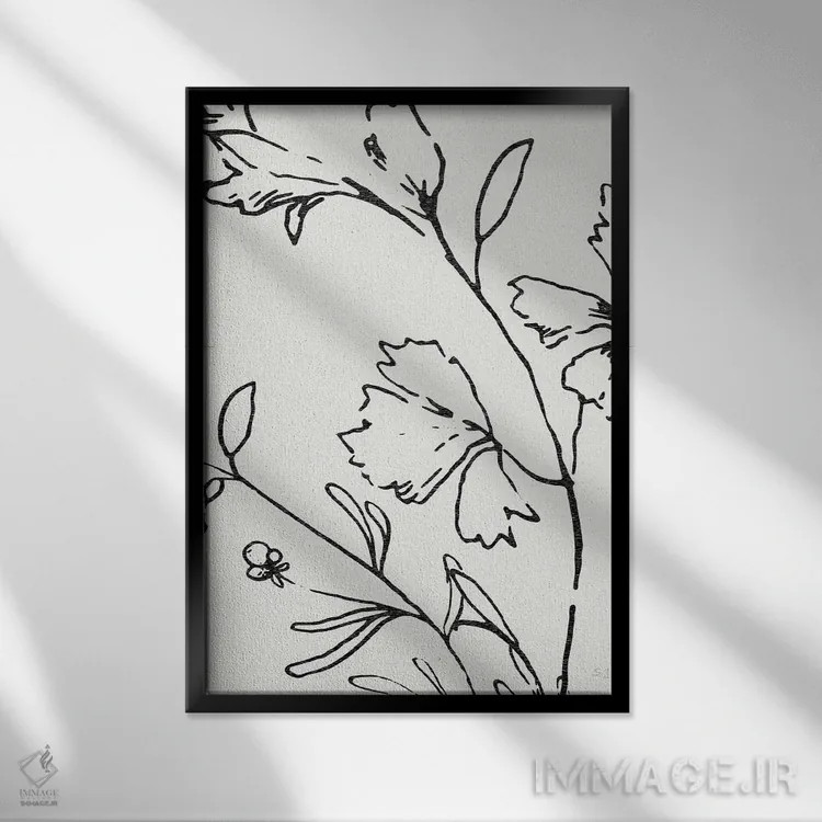 تابلو مینیمال طرح گیاهی دو اثر سوزان جیـل - نمای قابدار مشکی