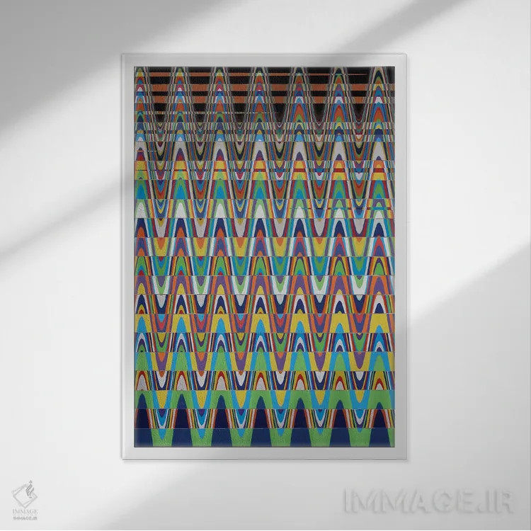 تابلو انتزاعی فرش عمودی X اثر سوزان ویزواری - نمای قابدار سفید