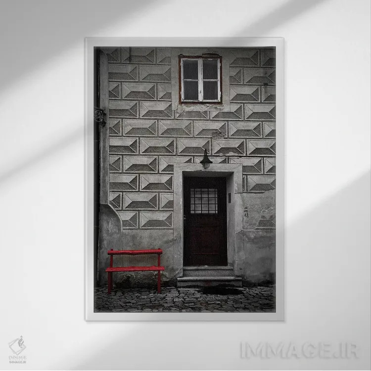 تابلو دکوراتیو نیمکت قرمز اثر سوزان ویزواری - نمای قابدار سفید