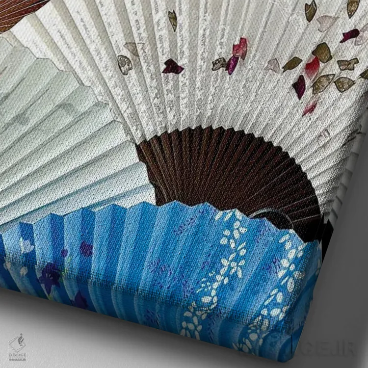 تابلو دکوراتیو لایه های بادبزن رنگارنگ اثر سوزان ویزواری - نمای نزدیک بافت بوم