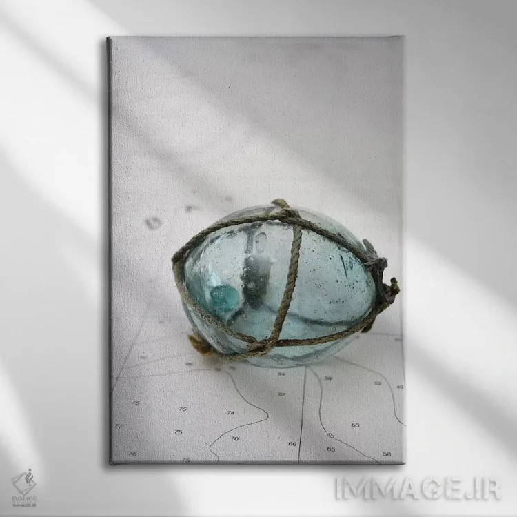 تابلو دکوراتیو شناور ماهیگیری شیشه ای بر نمودار اثر ساوانا پلنک - نمای روبهرو روی دیوار