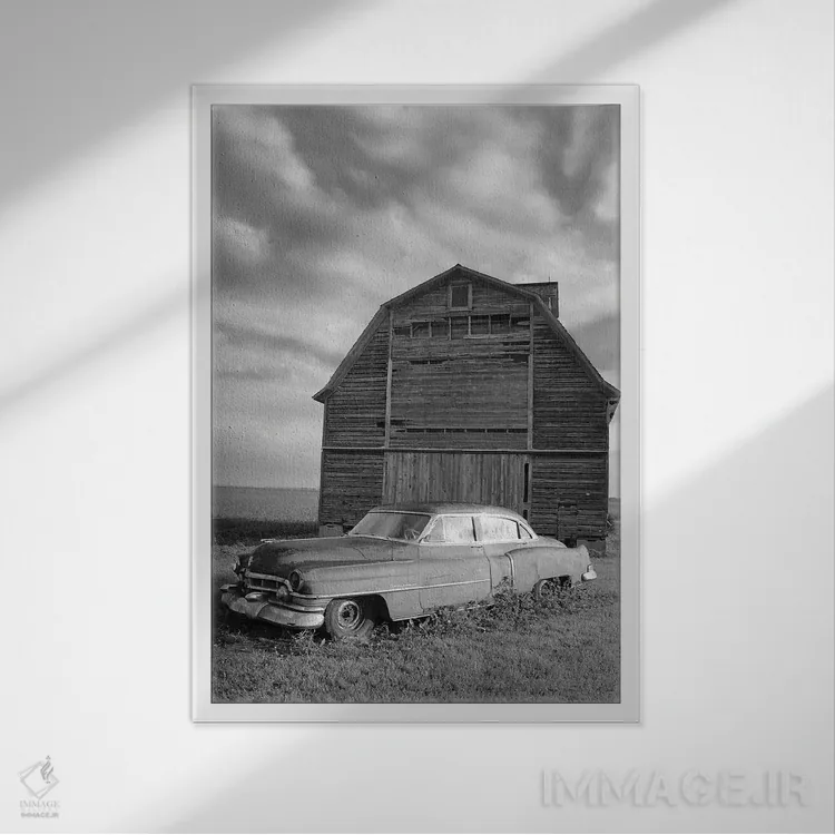 تابلو دکوراتیو کادیلاک و گهواره اثر استیو تول - نمای قابدار سفید