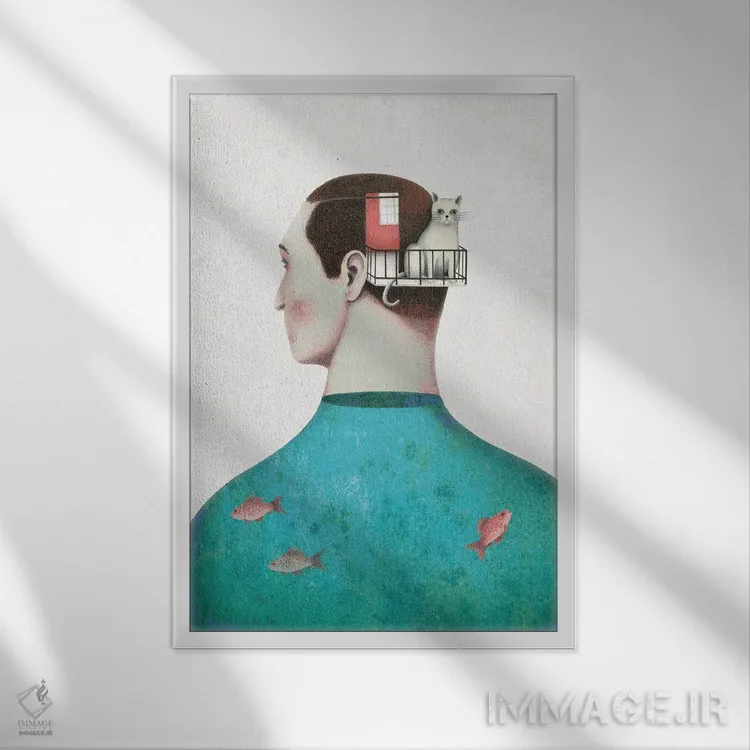 تابلو دکوراتیو پرتره یک گربه اثر الفس سیلوا - نمای قابدار سفید