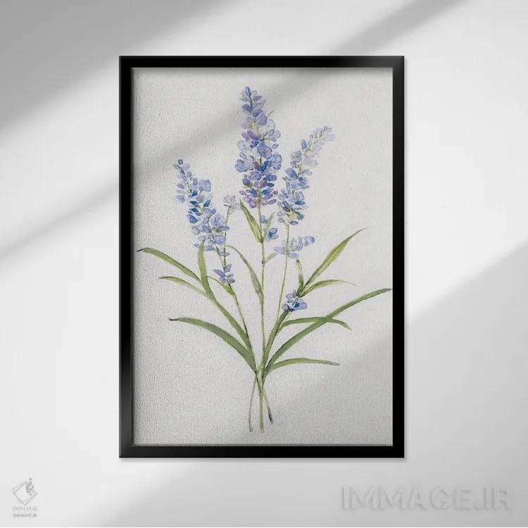 تابلو دکوراتیو اسطوخودوس گیاهی ظریف اثر سالی سواتلند - نمای قابدار مشکی