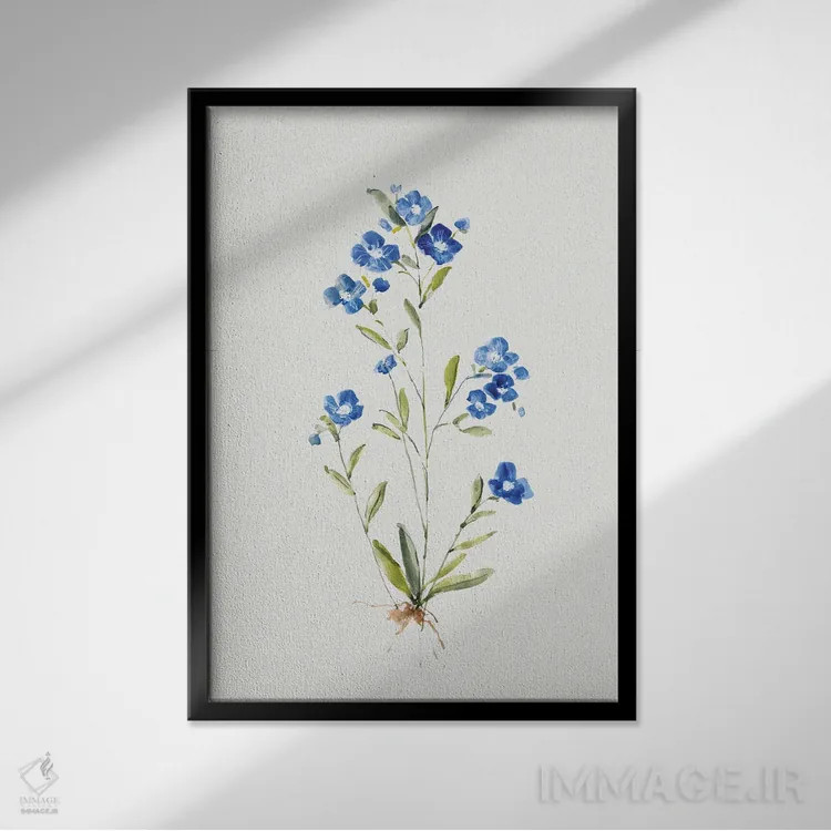 تابلو مینیمال آبی کوچک I اثر سالی سواتلند - نمای قابدار مشکی