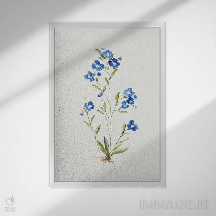 تابلو مینیمال آبی کوچک I اثر سالی سواتلند - نمای قابدار سفید