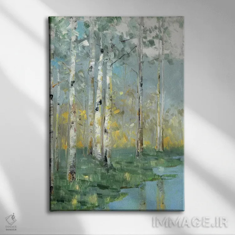 تابلو انتزاعی انعکاس توس III اثر سالی سواتلند - نمای روبهرو روی دیوار