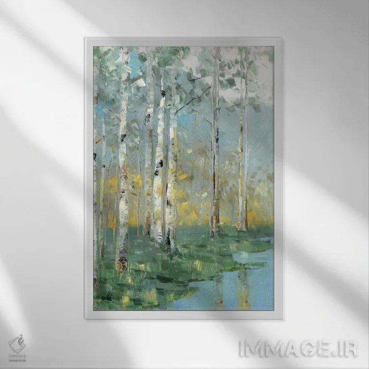 تابلو انتزاعی انعکاس توس III اثر سالی سواتلند - نمای قابدار سفید