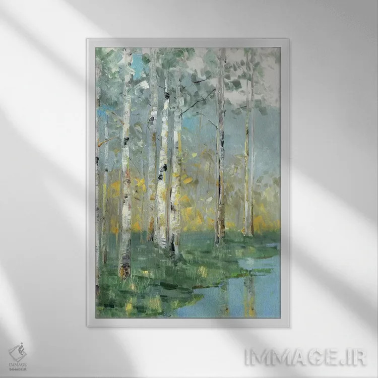 تابلو انتزاعی انعکاس توس III اثر سالی سواتلند - نمای قابدار سفید