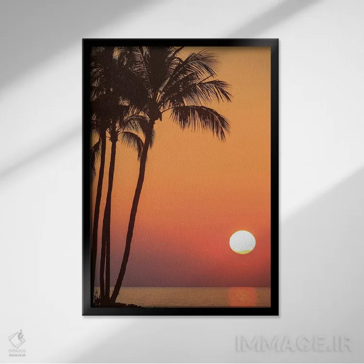 تابلو دکوراتیو Hawaii, USA. Palm trees in the sunset.,مائویی، هاوای… اثر استوارت وست مورلند - نمای قابدار مشکی