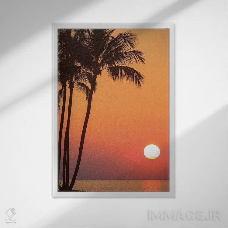 تابلو دکوراتیو Hawaii, USA. Palm trees in the sunset.,مائویی، هاوای… اثر استوارت وست مورلند - نمای قابدار سفید