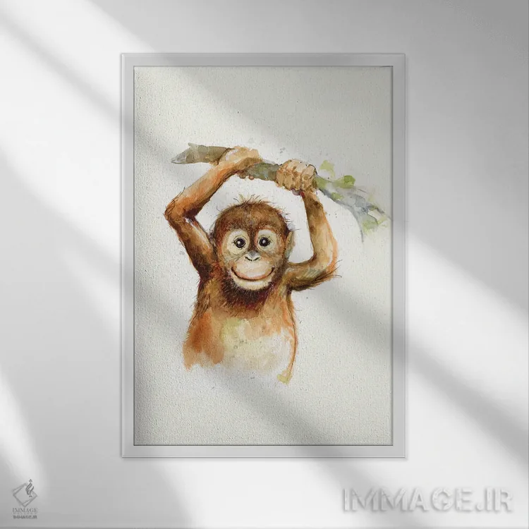 تابلو دکوراتیو میمون اثر سوزان وینگت - نمای قابدار سفید