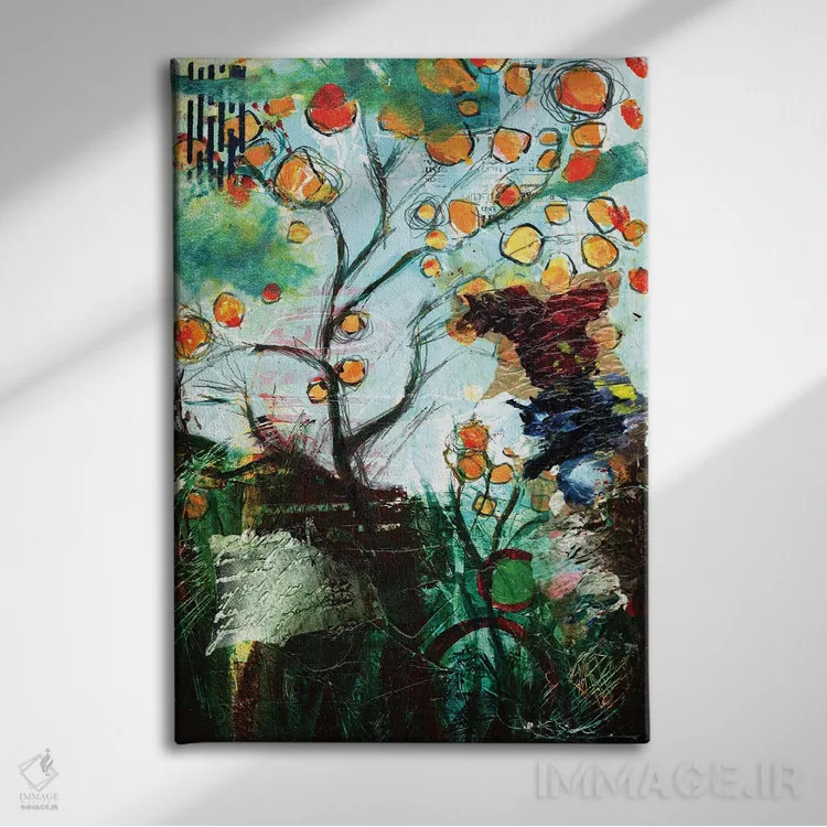 تابلو انتزاعی درخت جادویی اثر شانی رای-جنکینز - نمای روبهرو روی دیوار