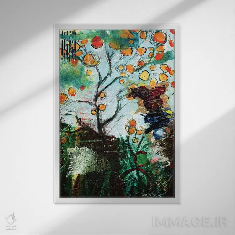 تابلو انتزاعی درخت جادویی اثر شانی رای-جنکینز - نمای قابدار سفید