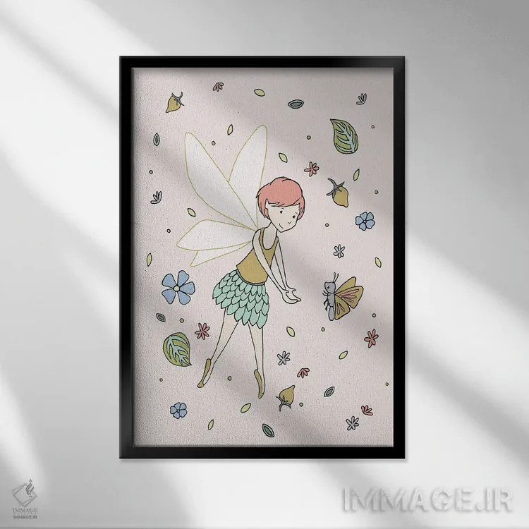 تابلو دکوراتیو پری و پروانه اثر دیزاینز سوییت ملودی - نمای قابدار مشکی