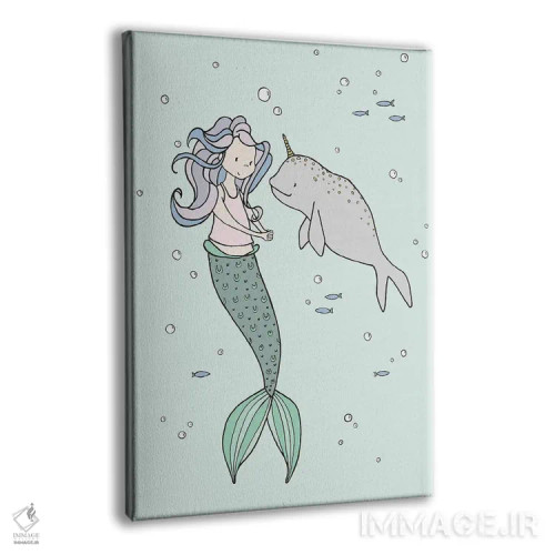 تابلو دکوراتیو پری دریایی و دوستان نروال اثر دیزاینز سوییت ملودی - نمای پرسپکتیو محصول
