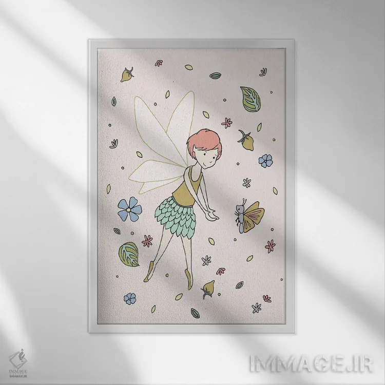 تابلو دکوراتیو پری و پروانه اثر دیزاینز سوییت ملودی - نمای قابدار سفید