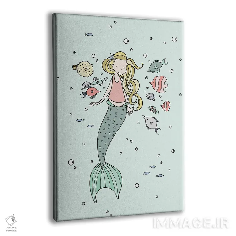 تابلو دکوراتیو پری دریایی و دوستان ماهی اثر دیزاینز سوییت ملودی - نمای پرسپکتیو محصول