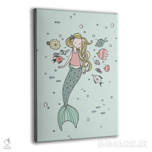 تابلو دکوراتیو پری دریایی و دوستان ماهی اثر دیزاینز سوییت ملودی - نمای پرسپکتیو محصول