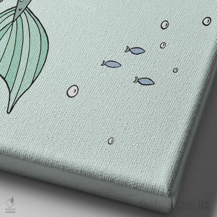 تابلو دکوراتیو پری دریایی و دوستان ماهی اثر دیزاینز سوییت ملودی - نمای نزدیک بافت بوم