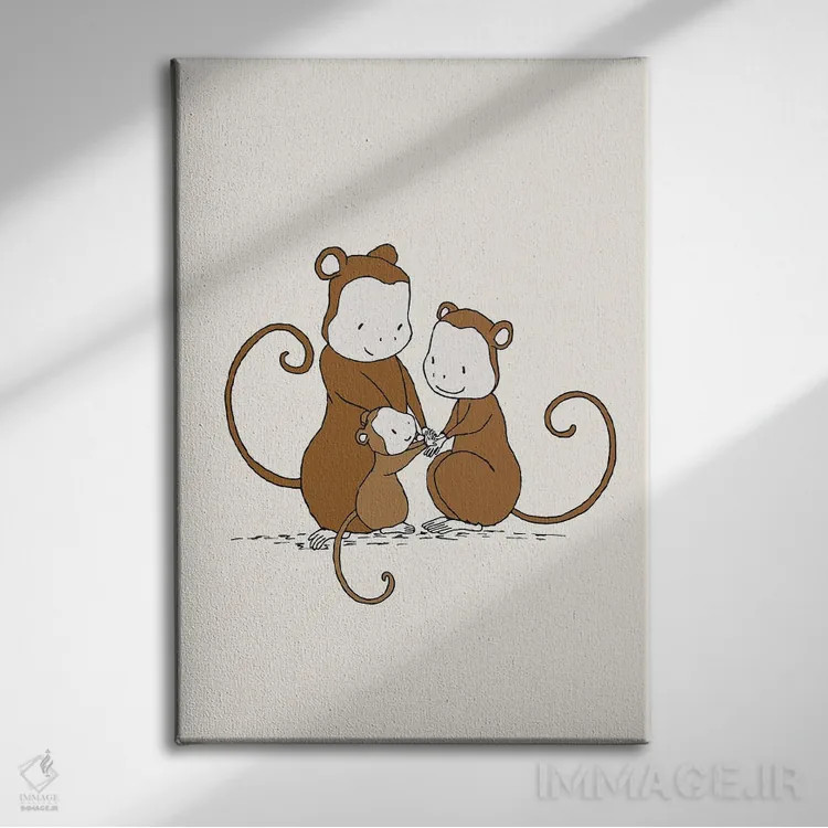 تابلو دکوراتیو خانواده میمون اثر دیزاینز سوییت ملودی - نمای روبهرو روی دیوار