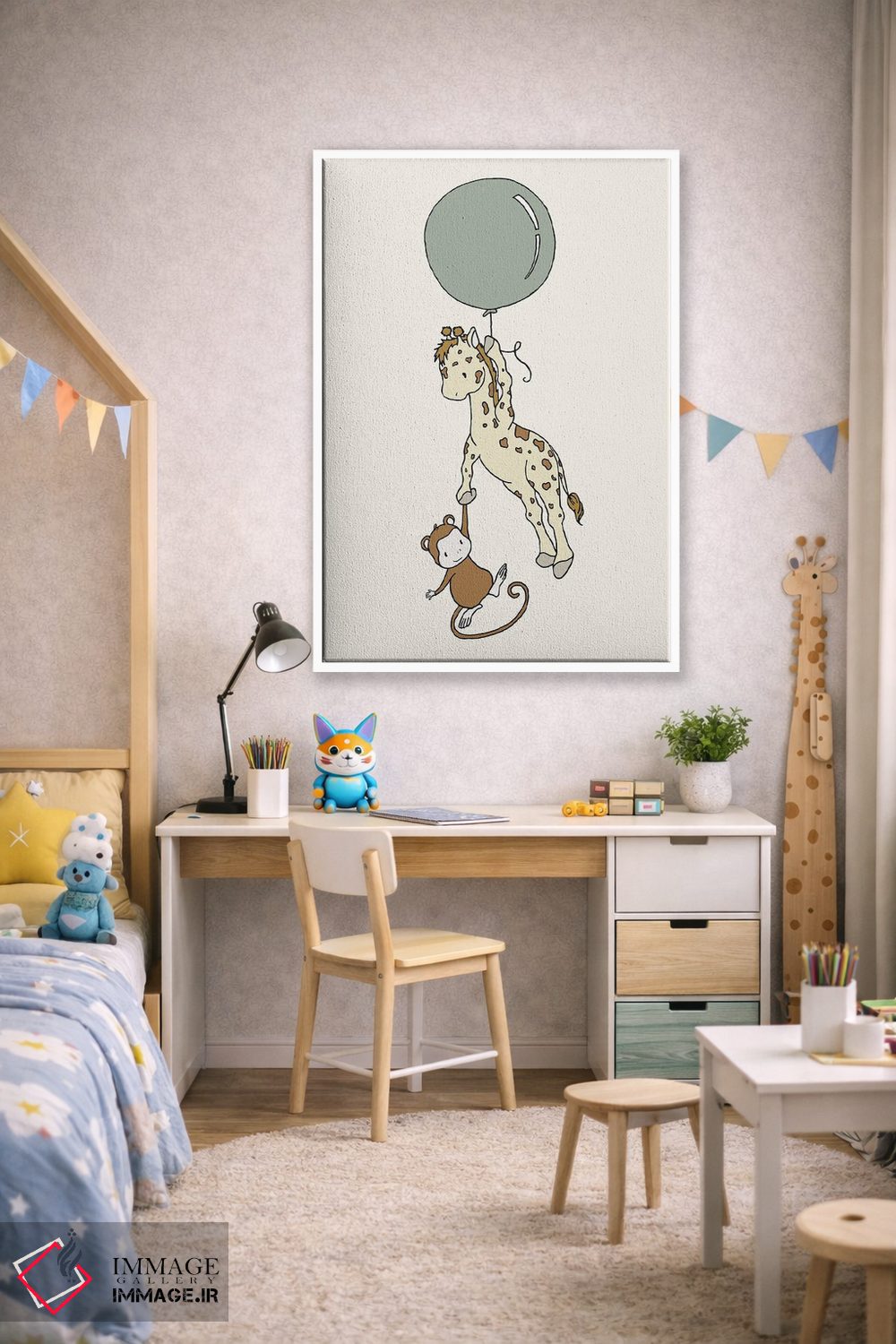 تابلو دکوراتیو بادکنک میمون زرافه اثر دیزاینز سوییت ملودی - D1W