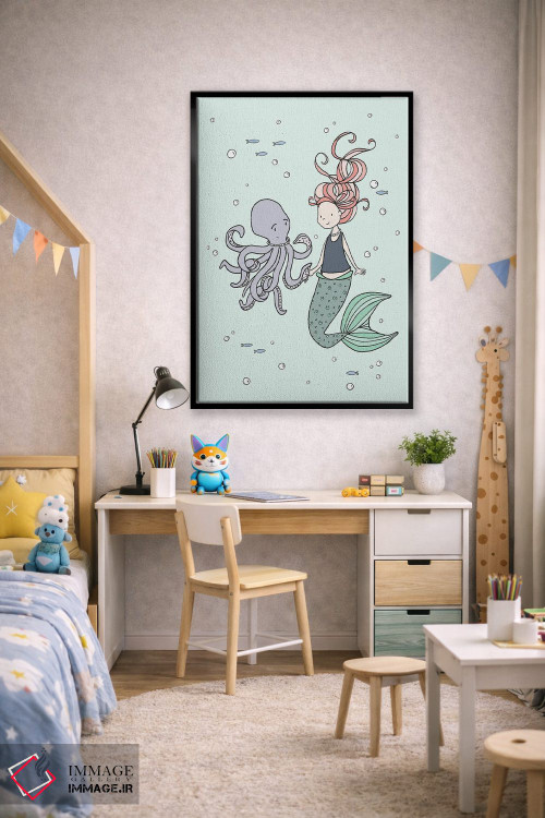 تابلو دکوراتیو پری دریایی و دوستان هشت پا اثر دیزاینز سوییت ملودی - D2B