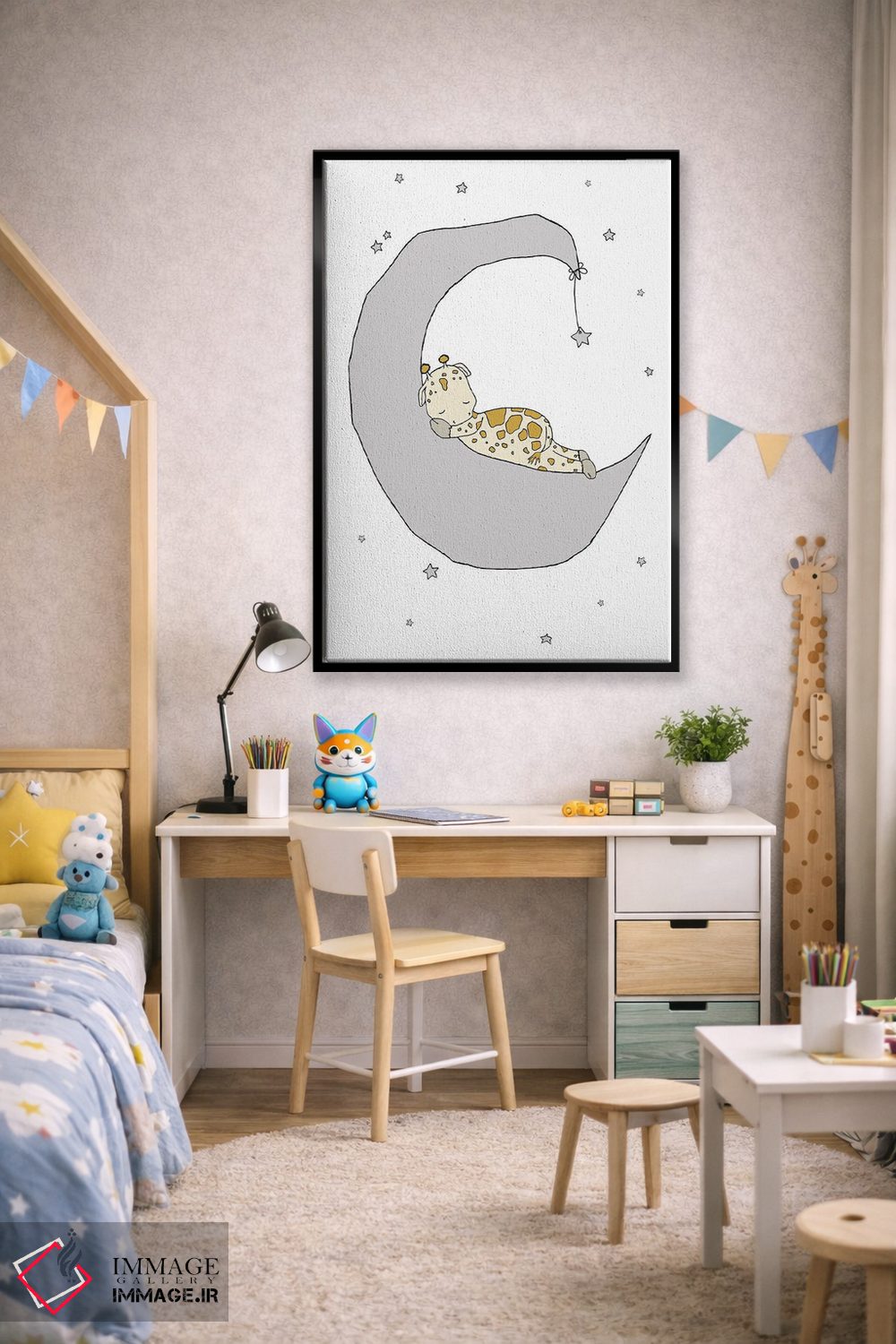 تابلو دکوراتیو رویای ماه زرافه اثر دیزاینز سوییت ملودی - D3B
