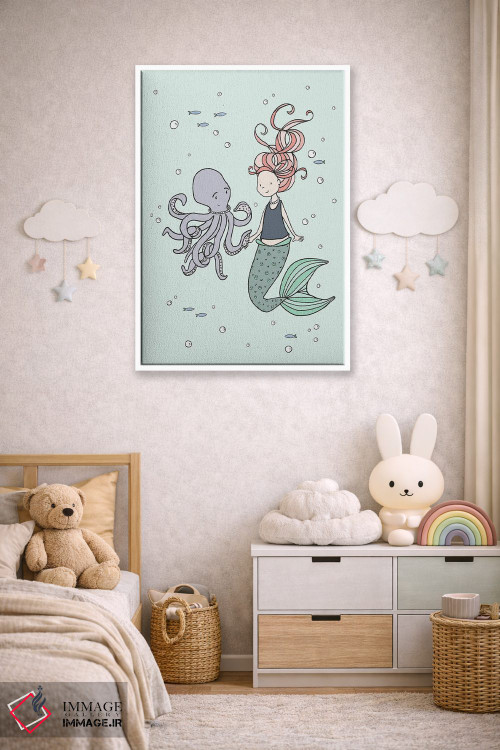 تابلو دکوراتیو پری دریایی و دوستان هشت پا اثر دیزاینز سوییت ملودی - D4W