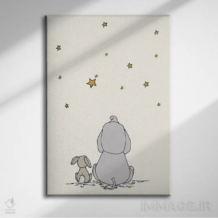 تابلو دکوراتیو فیل و خرگوش آرزو می کنند اثر دیزاینز سوییت ملودی - نمای روبهرو روی دیوار