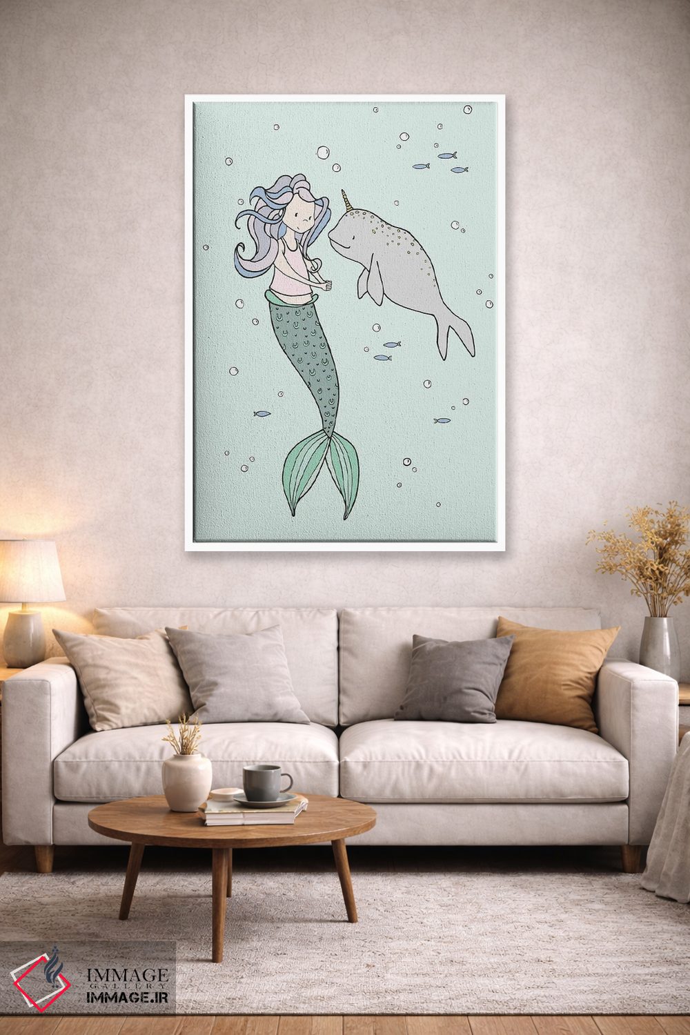 تابلو دکوراتیو پری دریایی و دوستان نروال اثر دیزاینز سوییت ملودی - D1W