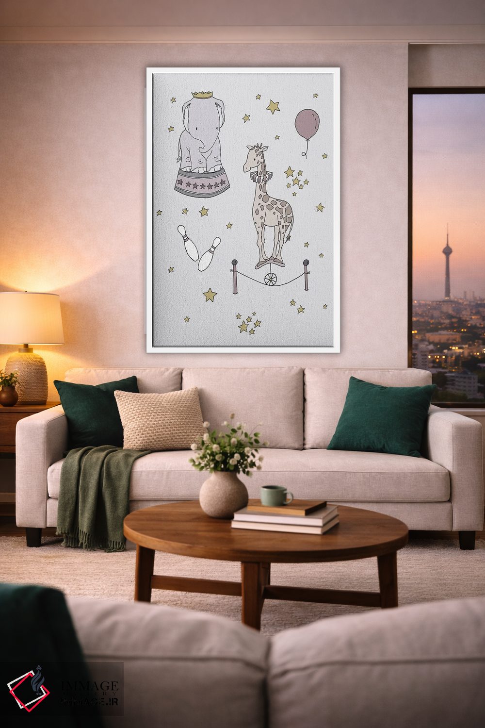 تابلو دکوراتیو رویای سیرک: فیل و زرافه اثر دیزاینز سوییت ملودی - D1W